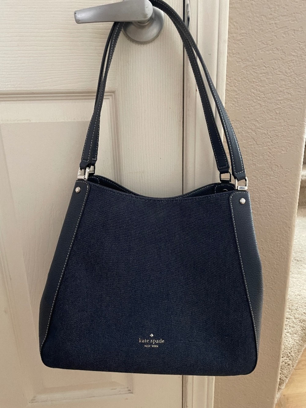 Womens Kate Spade Blue Denim Leather Accent Shoulder Bag